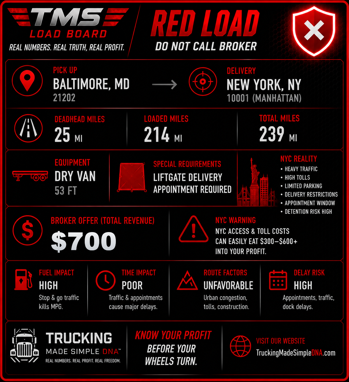 Red Load — Baltimore to New York City, $700 — Do Not Call Broker