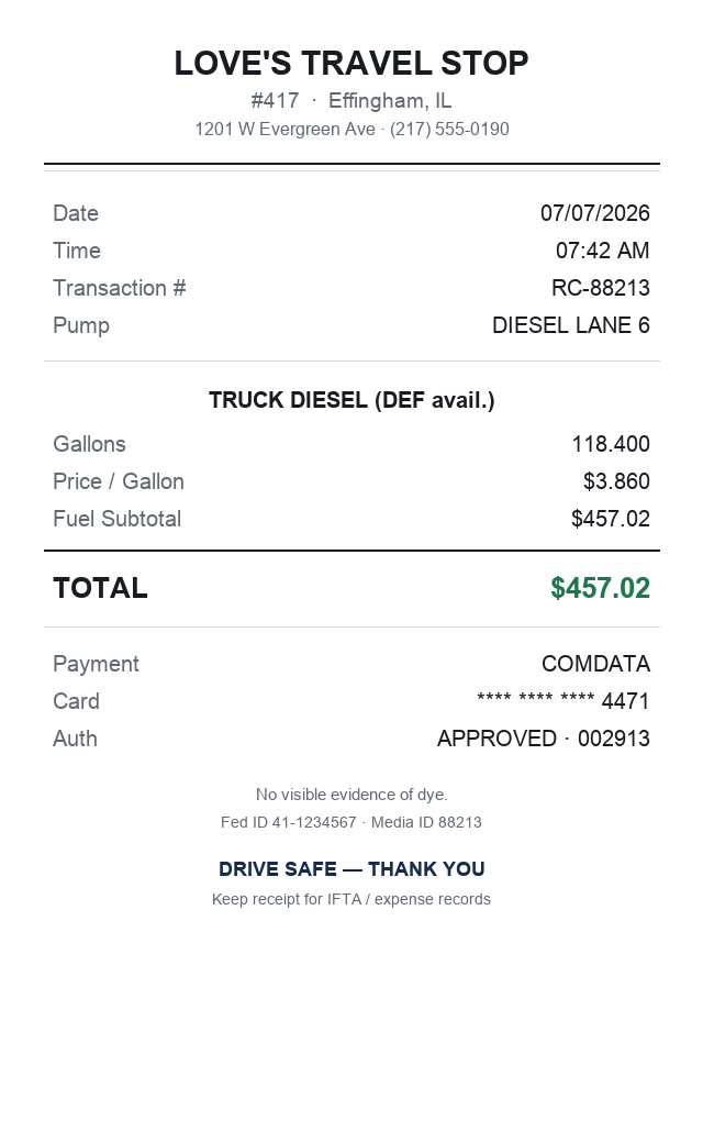Fuel receipt